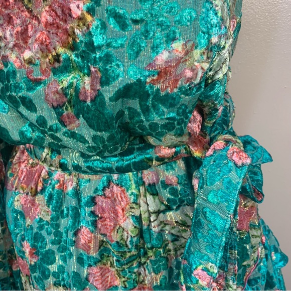 Hermant & Nandita Revolve Velvet Floral Metallic One Shoulder Mini Dress - Picture 4 of 16